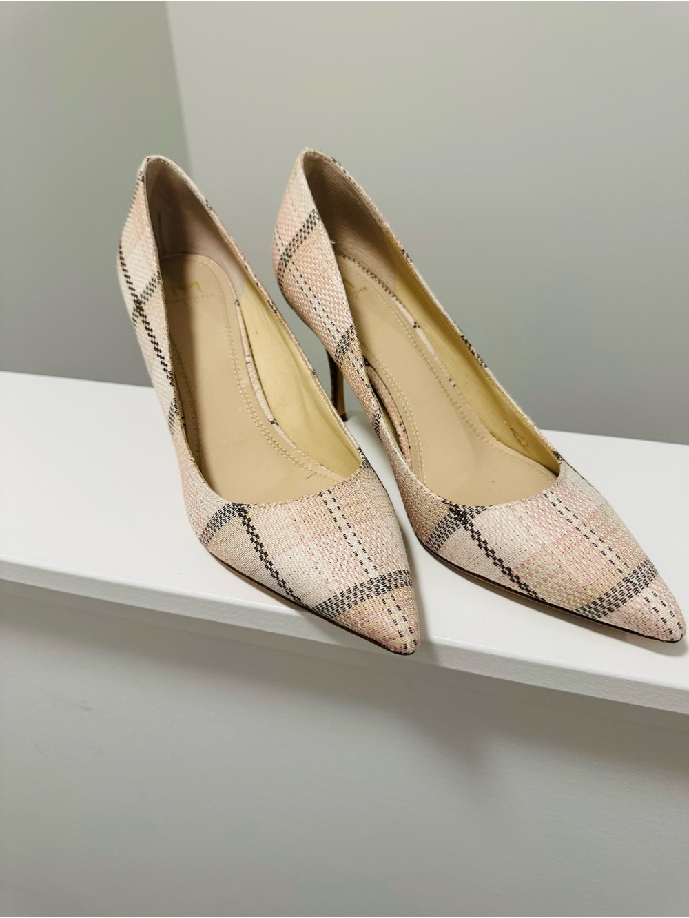 Marc Fisher Pink Plaid Pointed-Toe Pumps